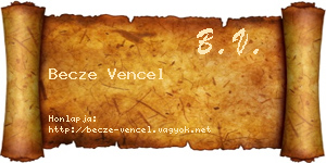 Becze Vencel névjegykártya